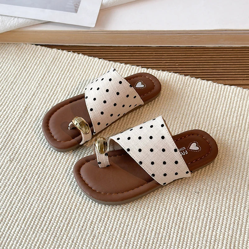 Kids Polka Dot Flip Flops Summer Open Toe Sandals with Metal Buckle Non-slip Soft Sole Beach Slippers for Girls 2026 New 26-36