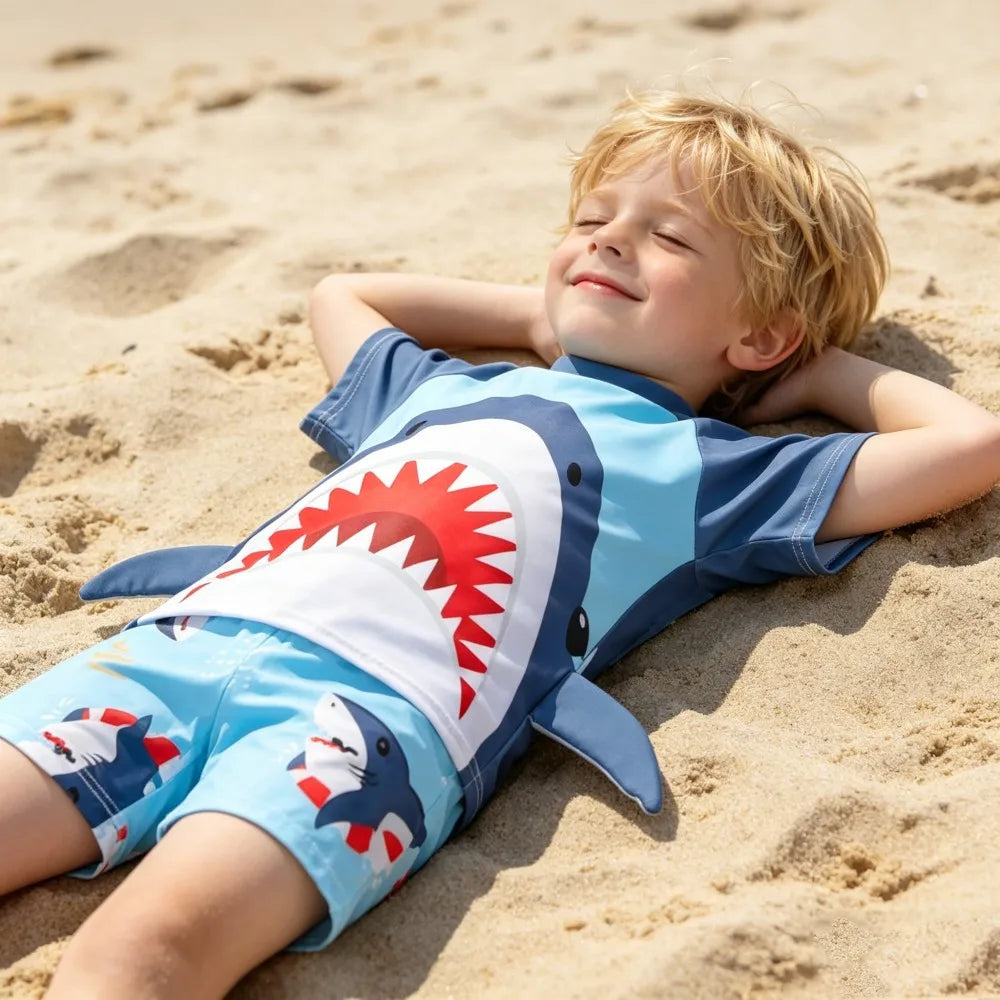 Boys Swimsuits Kids Toddler 3 to 4 5 6 7 8 9 10 11 12 Years Funny Boy Swimwear 3 Piece Short Summer Swimming Suit UV Protection