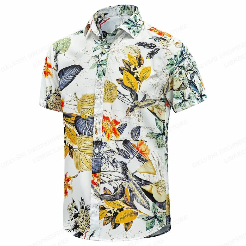 Floral Hawaiian Shirt Tropic Leaf 3d Printed Shirts Men Women Fashion Oversized Blouse Men's Vocation Lapel Beach Camisas