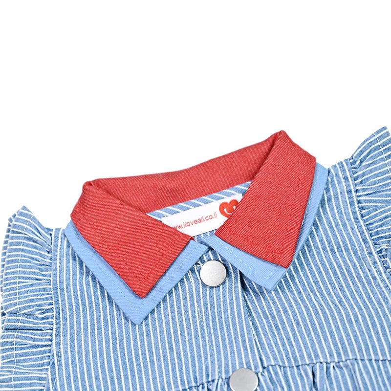 Kids Family Sibling Matching Pinstripe Clothes Set Girls Teenage Dresses Boys Shirt Baby Rompers Garment Washed Children Clothes