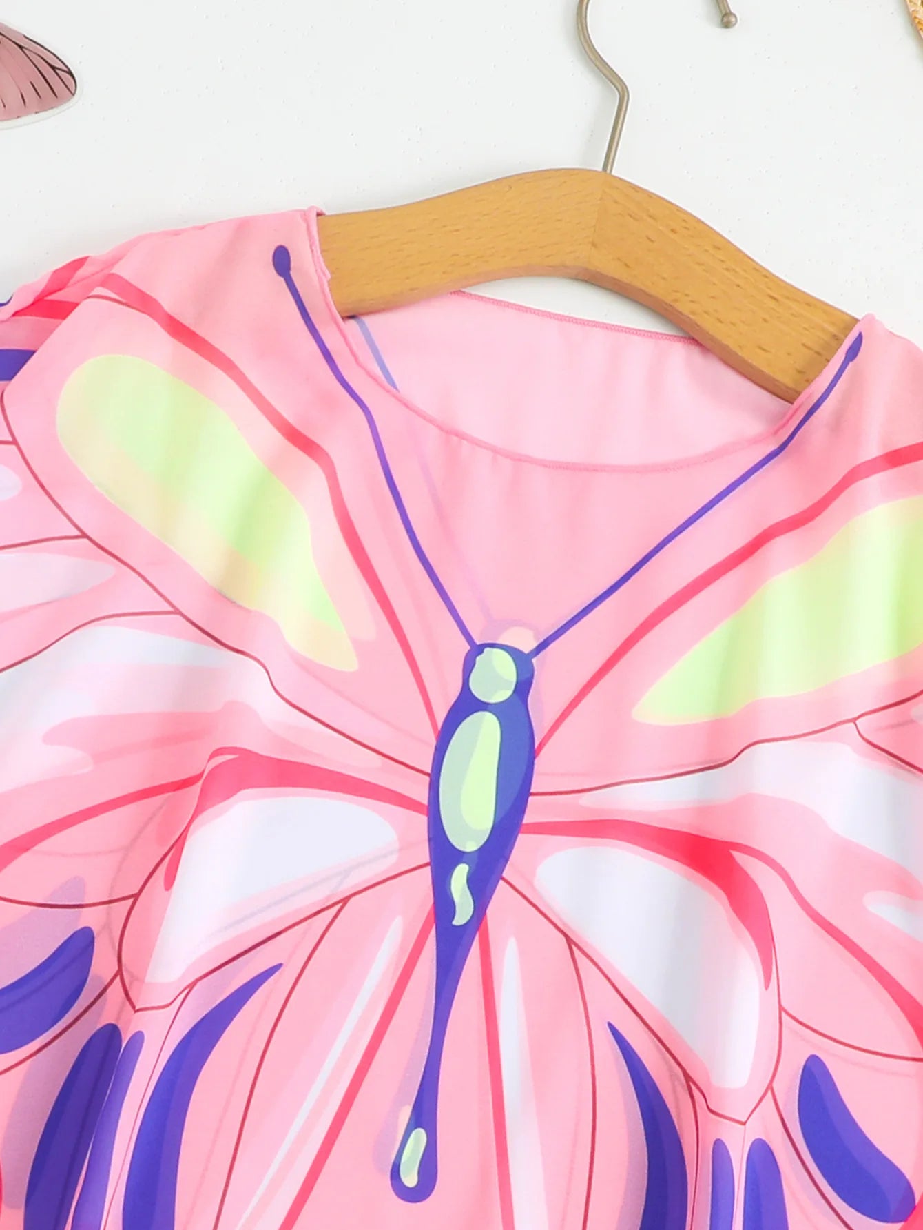 Kids Girls Butterfly Print Sunscreen Shirt Mesh Clothing for Beach Swimming Children's Swimwear Cover-Up Outerwear Single Piece