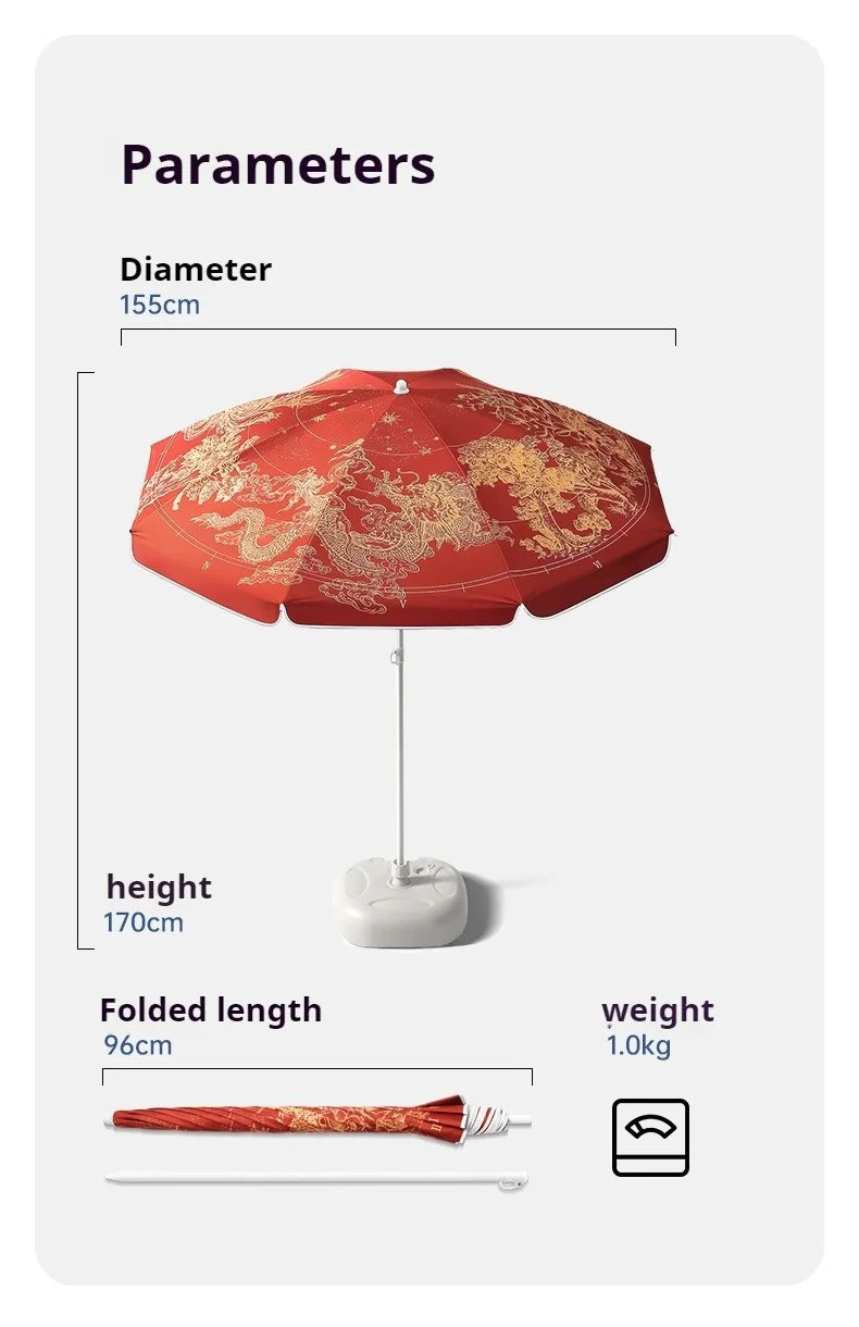 Chinese Style Garden Patio Umbrella Windproof Strong, Portable Camping Beach Umbrella UV Protection, Big Size Sun Patio Umbrella