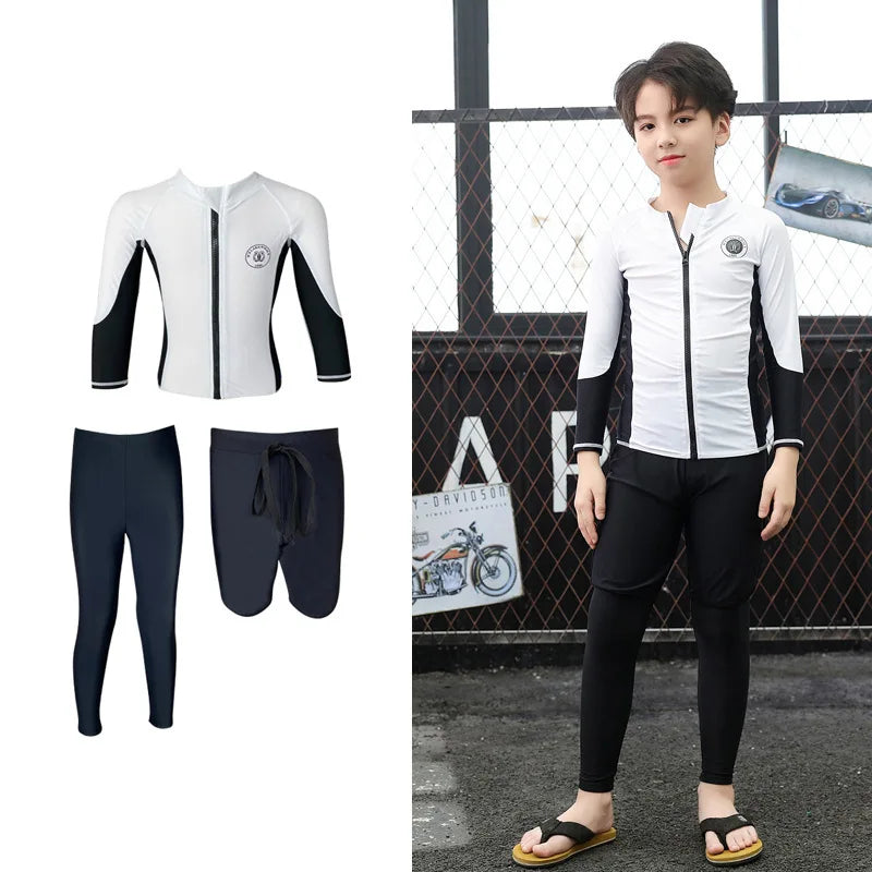Kids Swimsuit 3 Piece Long Sleeve Rashguard Shirt and Bathing Shorts Leggings Swimwear Sun UV Protection Rash Guards Full Body