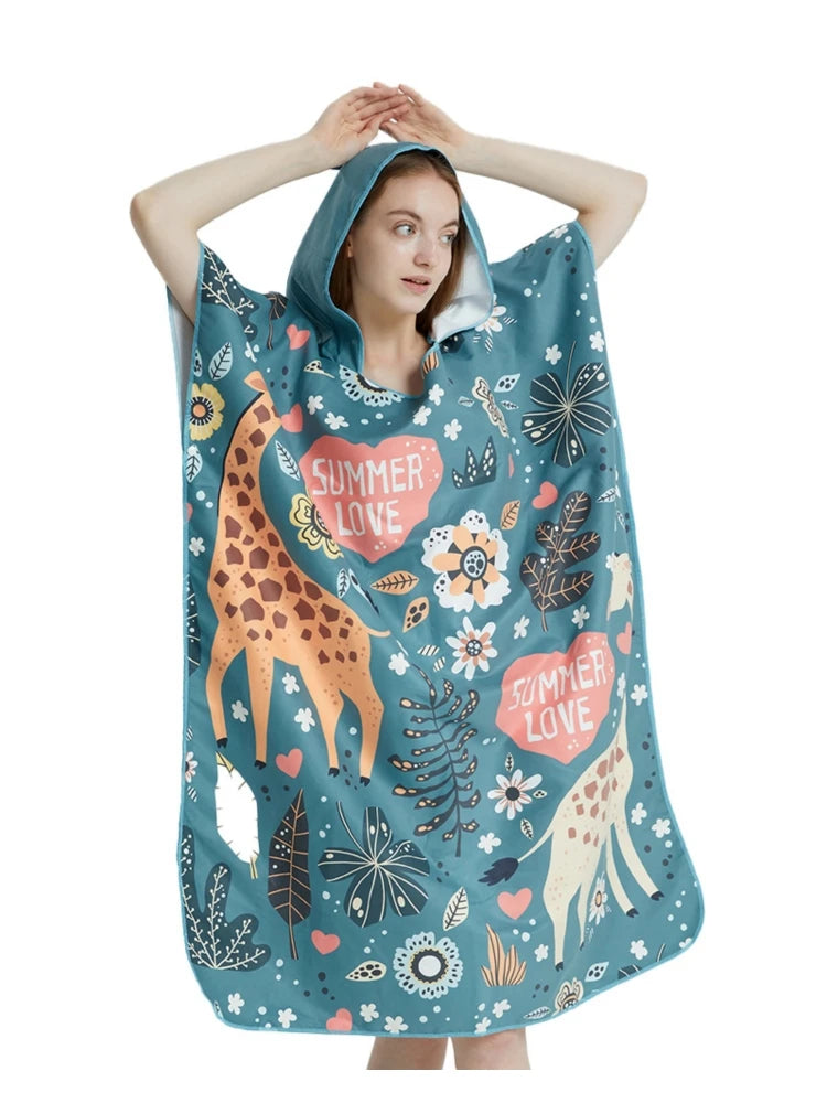 Surf Poncho Towel Poncho Quick-Dry Towel Hoodie Microfiber Beach Robe Changing Poncho Swim Towel Beach Poncho For Adults (A26)