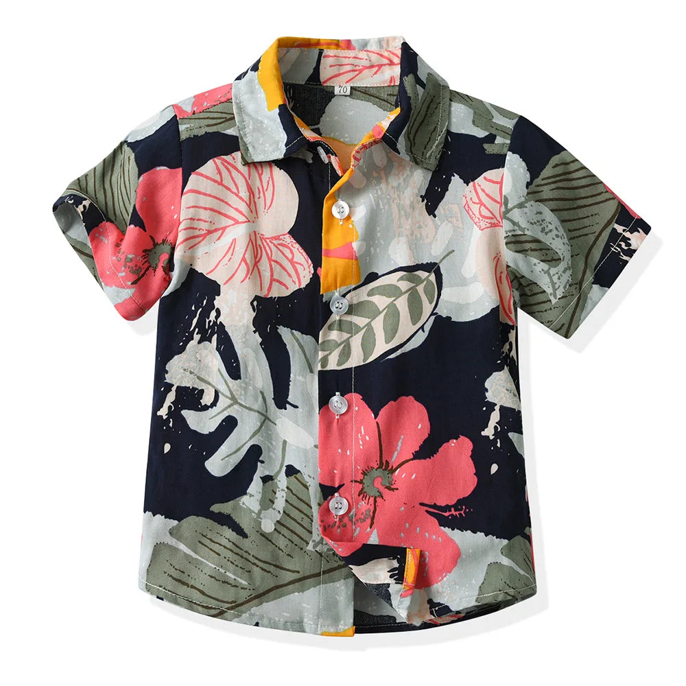 Seaside Holiday Dad-son Matching Summer Shirt Beach Style Short-sleeved Flower Shirt Family Matching Shirts Dad and Son Shirts