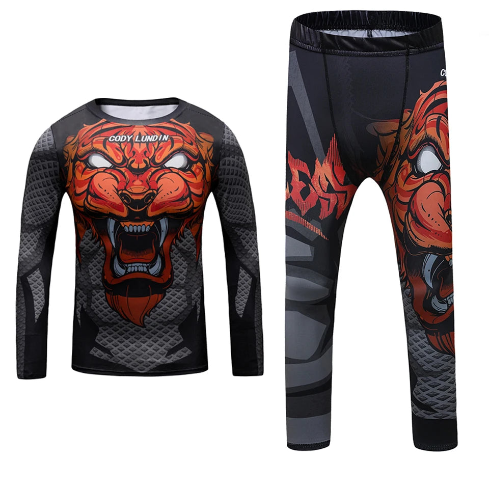 New Kids 4/pcs Sets Rashguard Jiu Jitsu MMA T-shirt+Pant For Children Muay Thai Shorts BJJ Tight Sportsuit MMA Boxing Fightwear