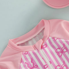 3M-3T Toddler Girl Rash Guard Swimsuit Strawberry/Bow/Cherry Print Long Sleeves Front Zipper Bathing Suit with Hat