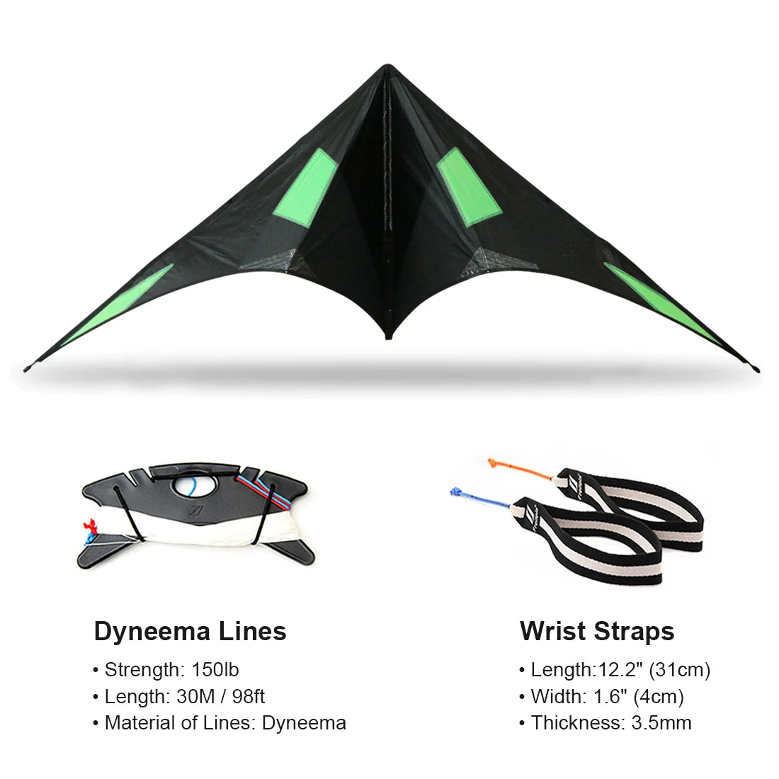 9KM Freilein Acrobatic Kite 2.34m 2 Line Professional Stunt Kite Blackjazz Ⅲ Beach Wrist Strap + 2x30mx150lb Spectra Lines +Bag