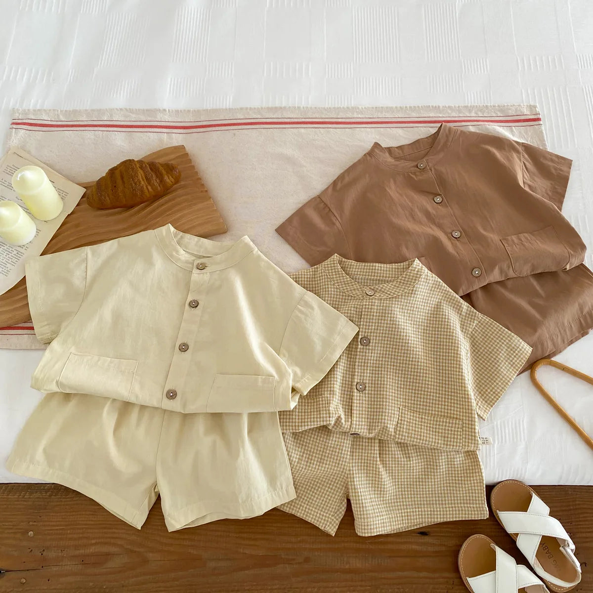 2pcs Summer Thin Short Sleeve T-shirt and Shorts Set Small Stand Collar Cool Toddler Boys Baby Girls Casual Beach Suits