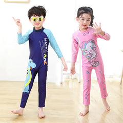 Kids Cartoon Swimwear 3-11 Years Long Sleeve UV Protection Rash Guard for Boys Girls