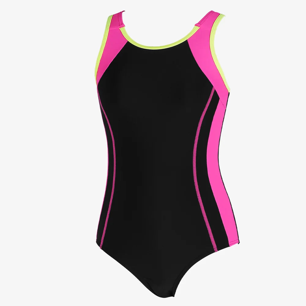 Anfilia Girls One-piece Swimsuit Scoop Neck High Elastic Racerback & Keyhole Modest Leg Cut with Removable Padded Swimwear