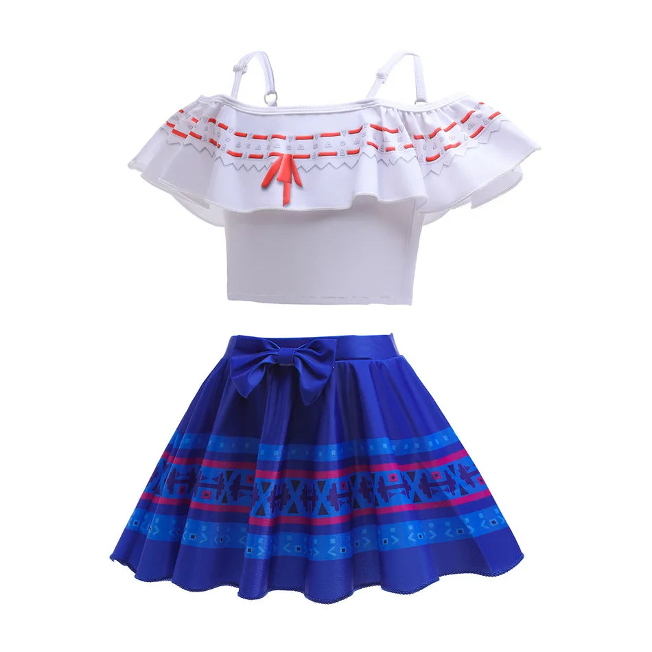 Encanto Cosplay Mirabel Isabela 2Pcs Tops Skirt Set Girls Dolores Luisa Pepa Bikini Swimwear Children Print Beachwear Costumes