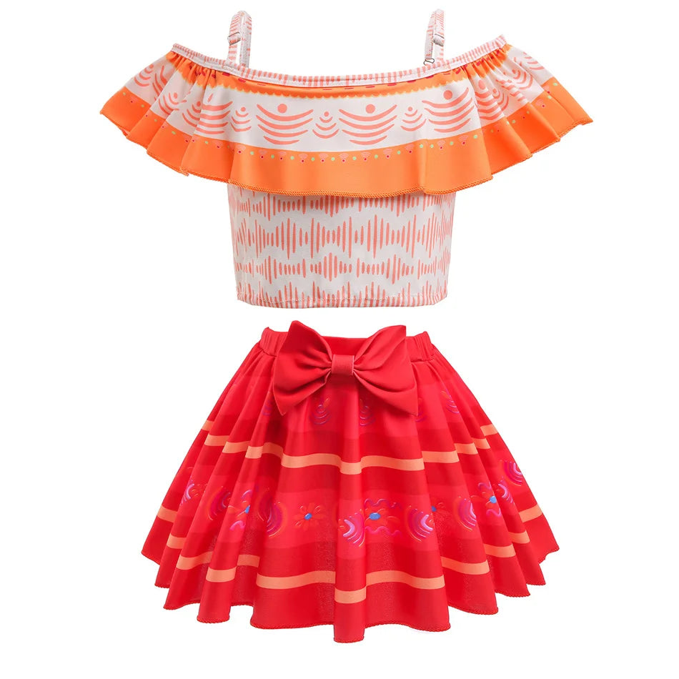 Encanto Cosplay Mirabel Isabela 2Pcs Tops Skirt Set Girls Dolores Luisa Pepa Bikini Swimwear Children Print Beachwear Costumes