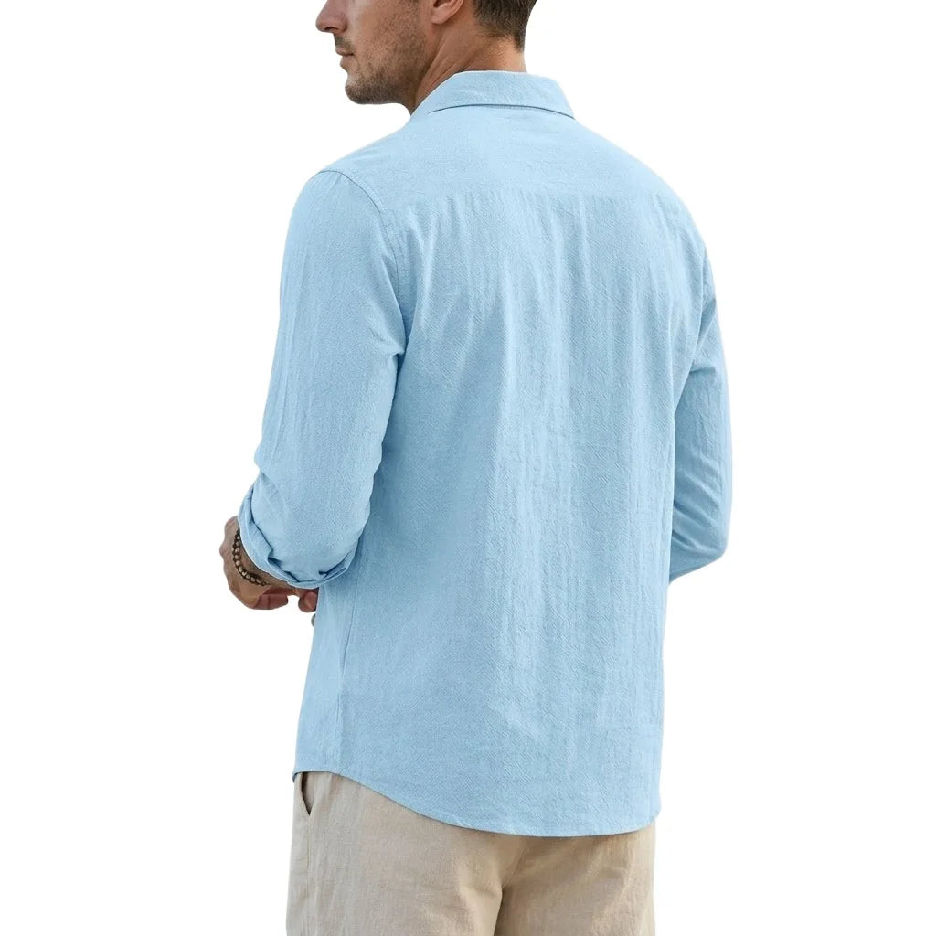 Korean Long Sleeve Linen Cotton Shirts Luxury Shirts for Men Breathable Men's T-Shirts Hawaiian Shirt Loose Lapel White Tshirt