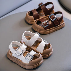 Fashion Solid Korean Kid Sandals Summer New Versatile Anti Slip Soft Bottom Girl Boy Beach Sandal Kindergarten Anti Kick Sandals