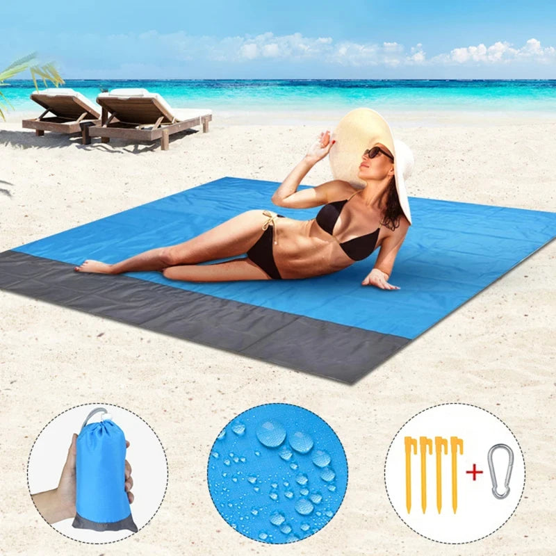 2x2.1m Waterproof Pocket Beach Blanket Folding Camping Mat Mattress Portable Lightweight Mat Outdoor Picnic Mat Sand Beach Mat