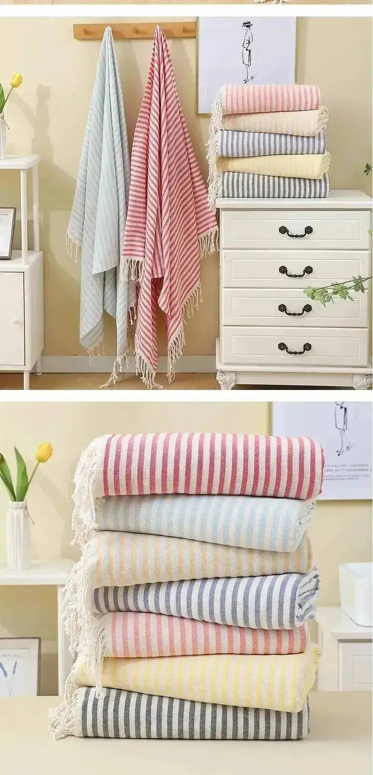 100x180CM Cotton Turkish Beach Towel Sauna Spa Gym Sports Fitness Fringed Bath Towel Shawl Scarf Sang Travel Blanket