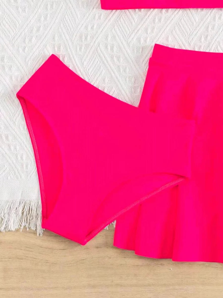 3 Pieces Bikinis With Skirt 2026 Girls Swimsuit Red Kids Swimwear Female Children's Bathers Bathing Swimming Swim Suit Beachwear