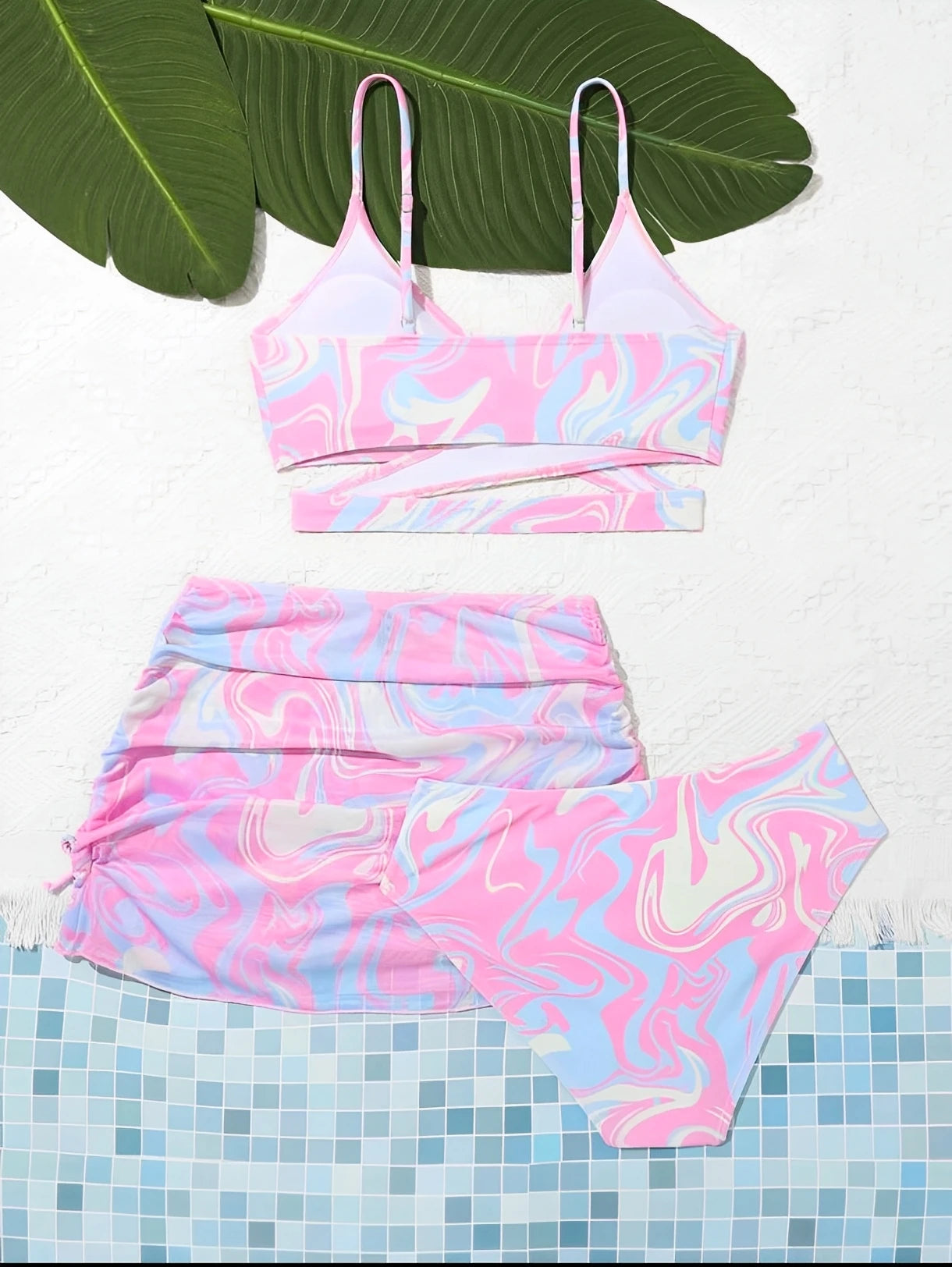 3 Pieces Tie Dye Print Bikini 2026 Girls Swimsuit with Skirt Kids Swimwear Female Bathers Bathing Swimming Swim Suit Beachwear