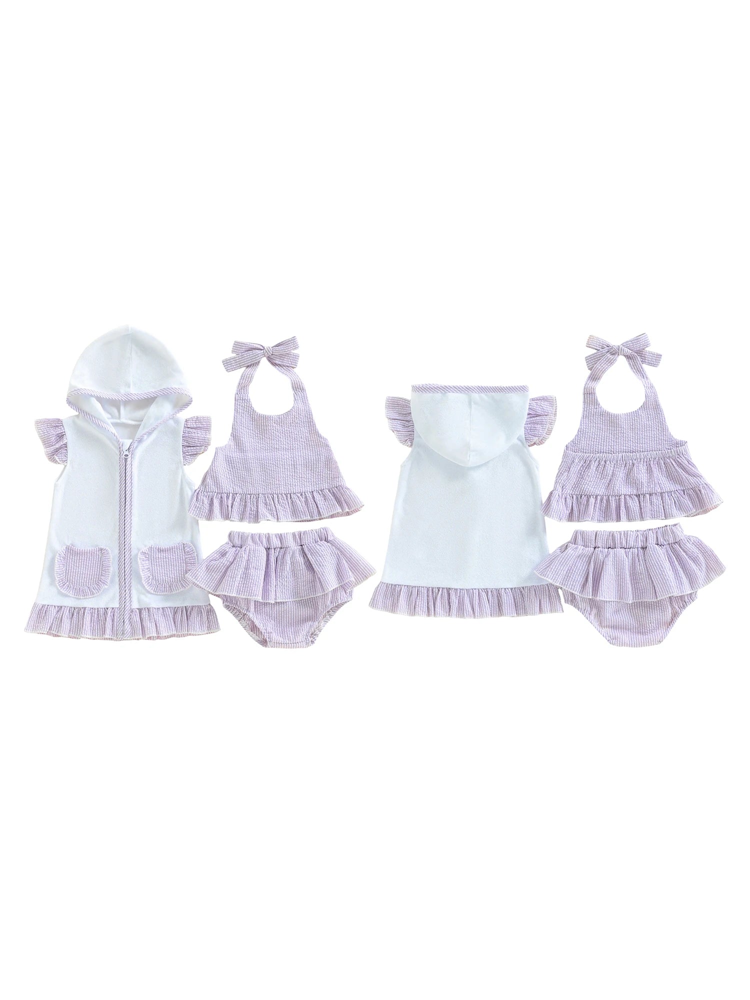 FOCUSNORM 0-3Y Lovely Toddler Baby Girls Three Piece Swimsuit Sleeveless Halter Top Bikini Bottom Cover-up Set Bathing Suits