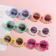 Round Flower Sunglasses for Kids Cute Daisy Glasses Children Outdoor Sun Protection Shades Fashion Funny Party Eyewear