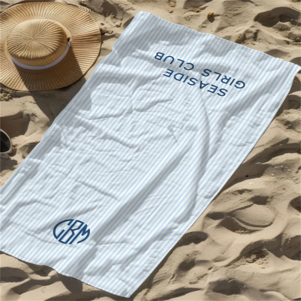 Personalized Towel Monogram Beach Towel Girls Trip Custom Beach Towel Striped Towel with Name Custom Text Towel Preppy Beach