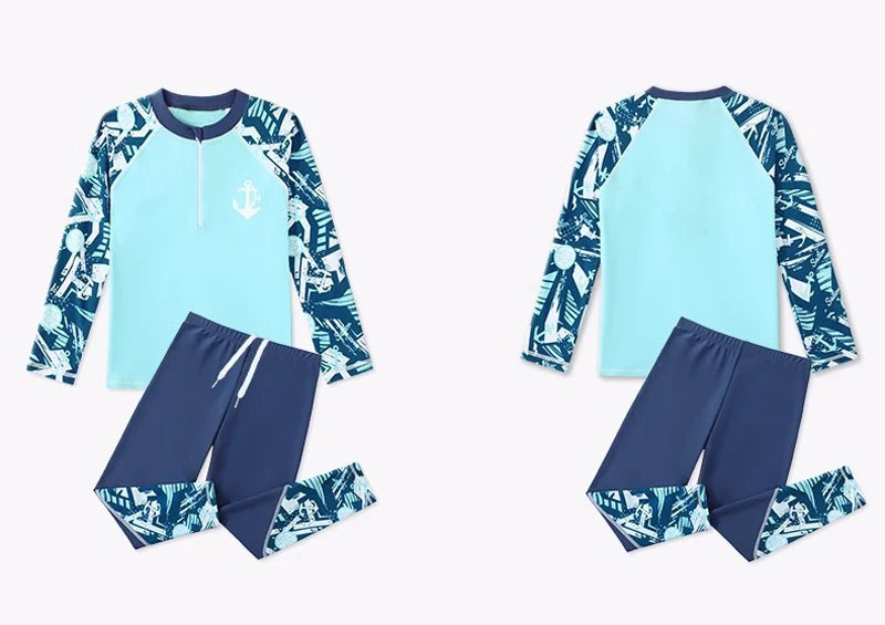Full Body Boys Swimwear Sun Protection Kids Swimsuit Two Piece Children Long Sleeve Bathing Suit Summer Swimming Pool Clothes