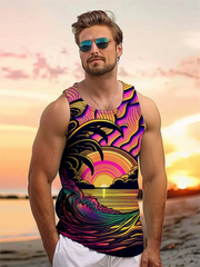 Tropical Plant Palm 3D Graphic Men's Sleeveless Hawaii Vacation Outdoor Casual Tank Tops Summer Travel Street Loose Men Clothing