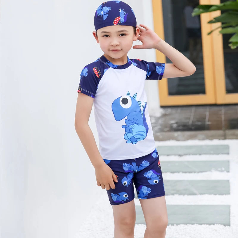 Kids Boy Swimsuit Summer Children Board Shorts Sets Boys Split Short Sleeve Quick Drying Boys Swimwear Beach Surfing Swimsuits