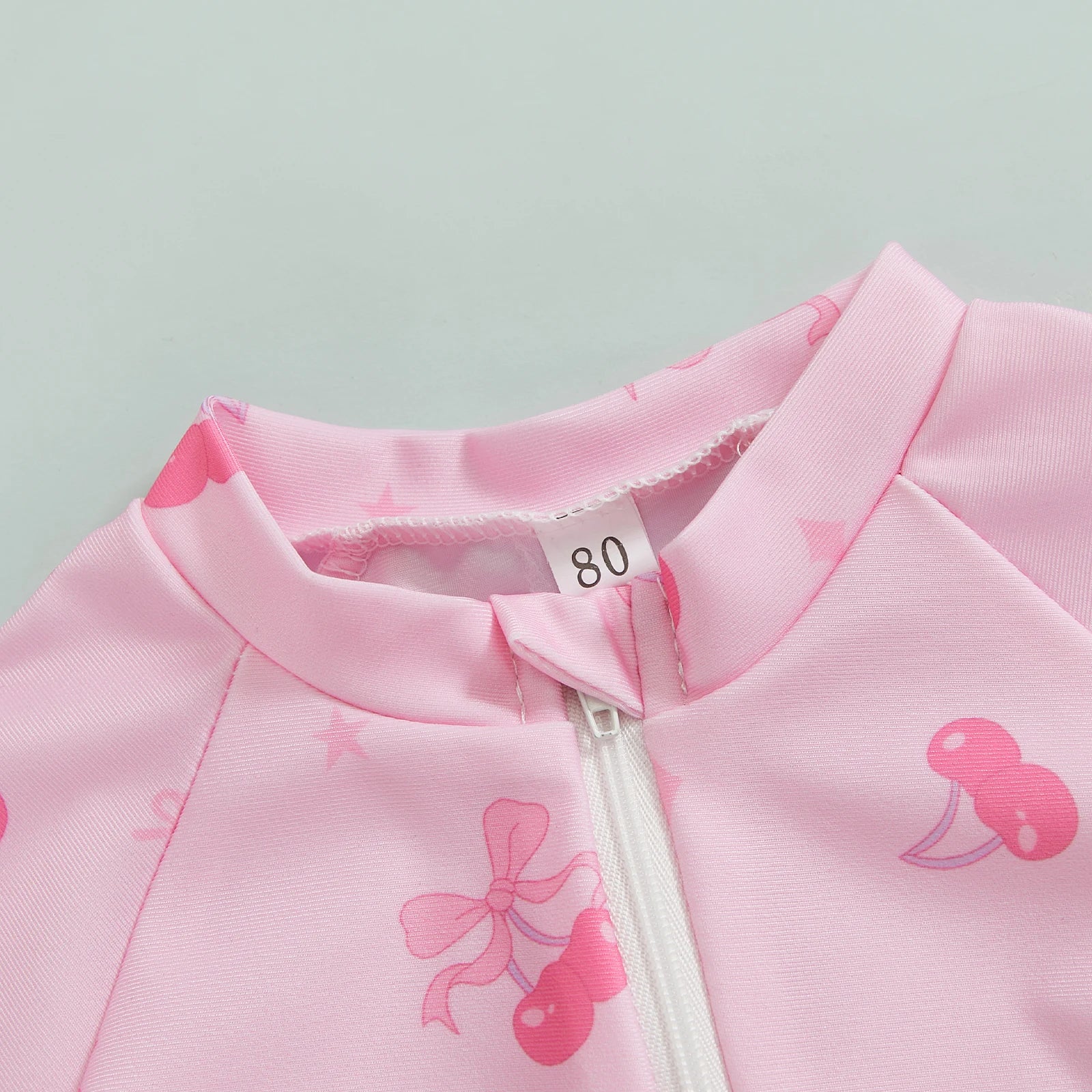 Summer Toddler Baby Girl Short Sleeve Swimwear Bathing Suit Infant Rash Guard Swimsuit Kids Cherry/Bow Print Zipper Beachwear