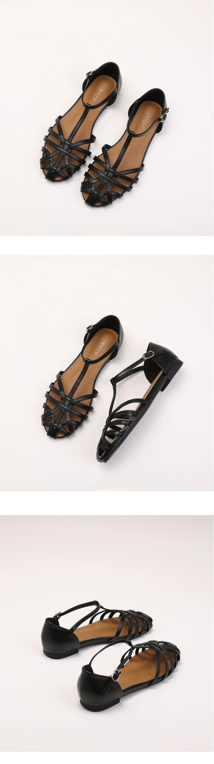 ZAROY Women's Sandals Summer Casual Footwear T-tied Cross Strap Flat Sandals Weave Hollow Roman Sandalia Zapatos сандали