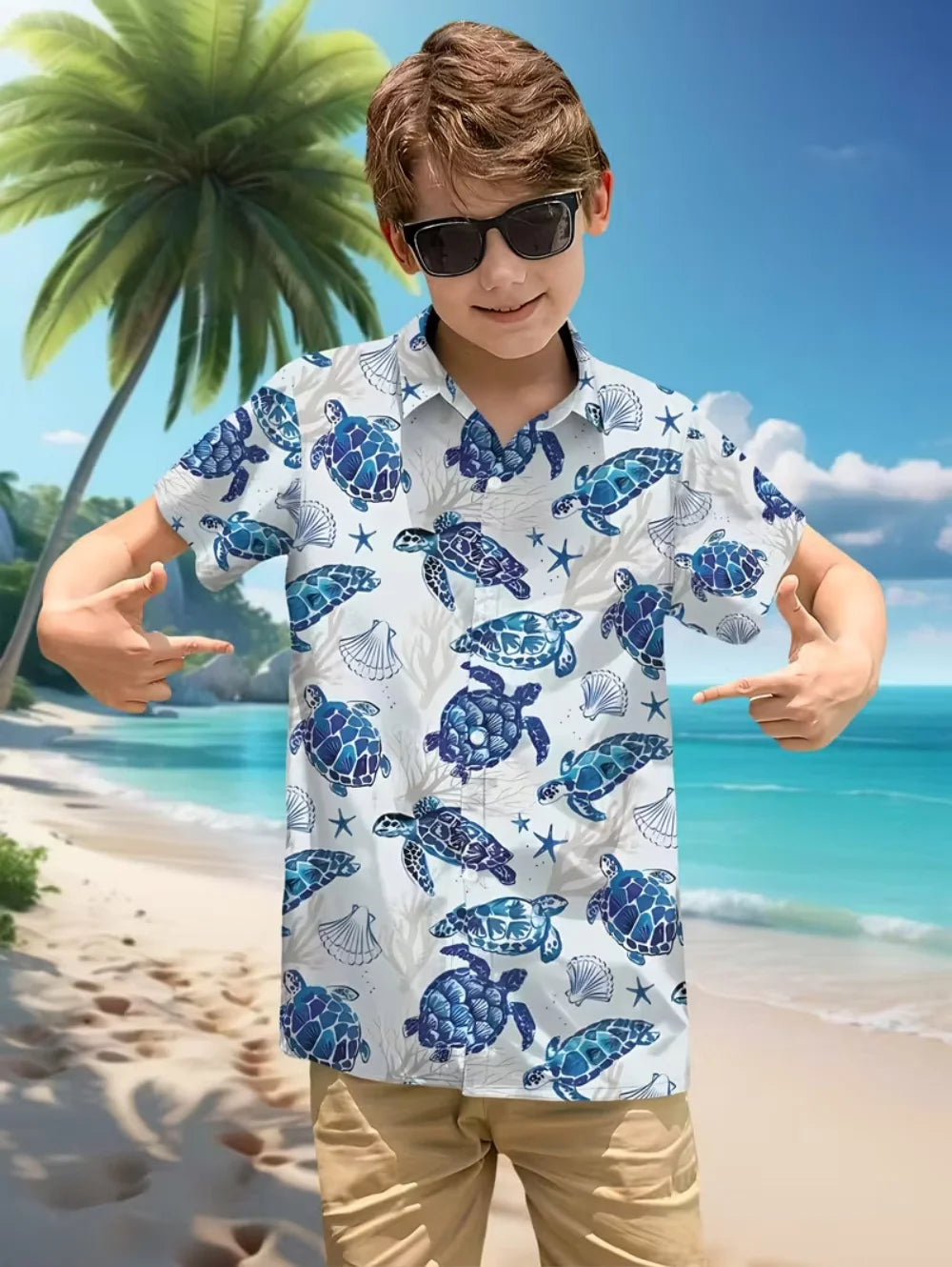 Hawaiian Shirt for Boy Summer Beach Summer Casual Short Sleeve Top Flower Botanical Print Fashion Outerwear Holiday Boys Shirt