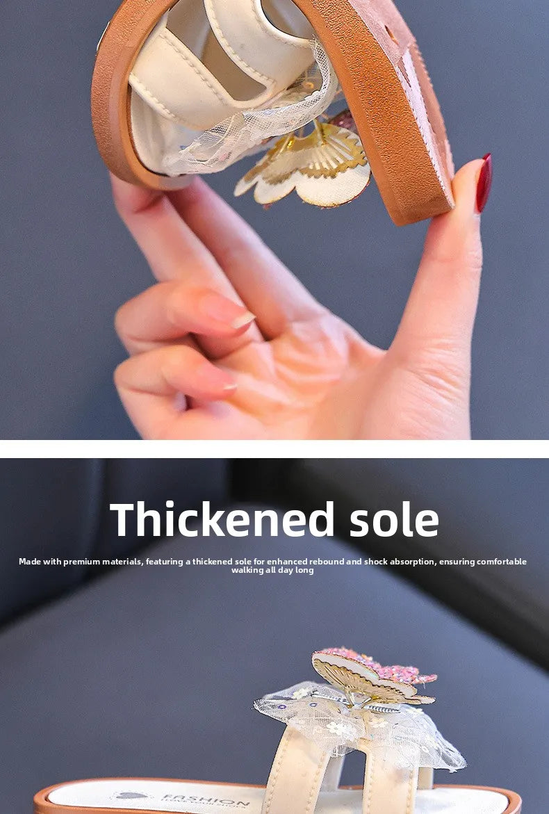 2026 Children's Summer Butterfly Knot Beach Sandals Plastic Slip-On Home Slippers Anti-Slip Beachwear Girls Flip Flops