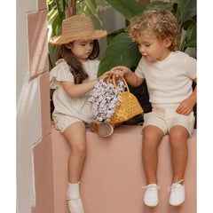 AP Santorini Stripe Collection SS26 Girls Ruffles Sleeve Dress Baby Kids Set V-neck Knit Top Brothers Sisters Family Matching
