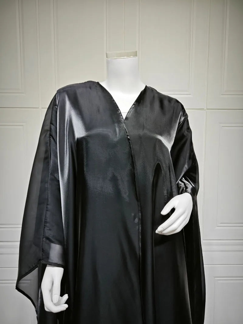 Elegant Arabic Satin Abaya Dress with Hijab Eid Muslim Women Modest Cardigan Islamic Vacation Outfit New in Turkey Kaftan Robe
