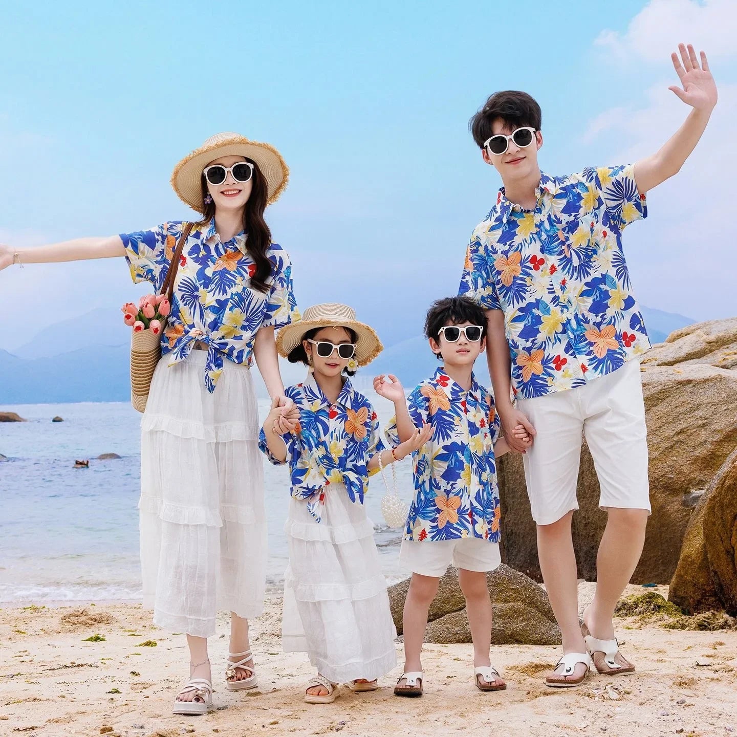Vacation Family Matching Clothes Sets Mom Daughter Shirts Skirt Casual Dad Son Tops Shorts Resort Parent Child Two Piece Outfit