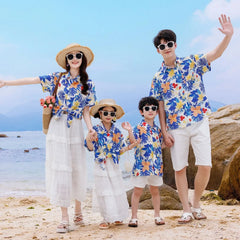 Vacation Family Matching Clothes Sets Mom Daughter Shirts Skirt Casual Dad Son Tops Shorts Resort Parent Child Two Piece Outfit