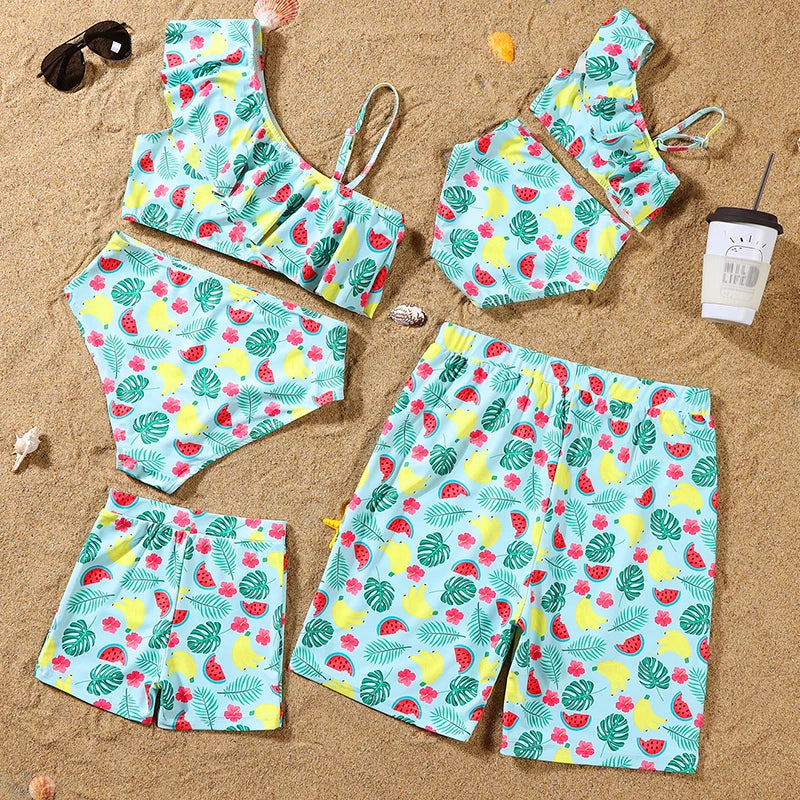 2023 Leaf Swimsuits Family Matching Outfits Look One-Piece Mother Daughter Swimwear Mommy and Me Clothes Father Son Swim Shorts