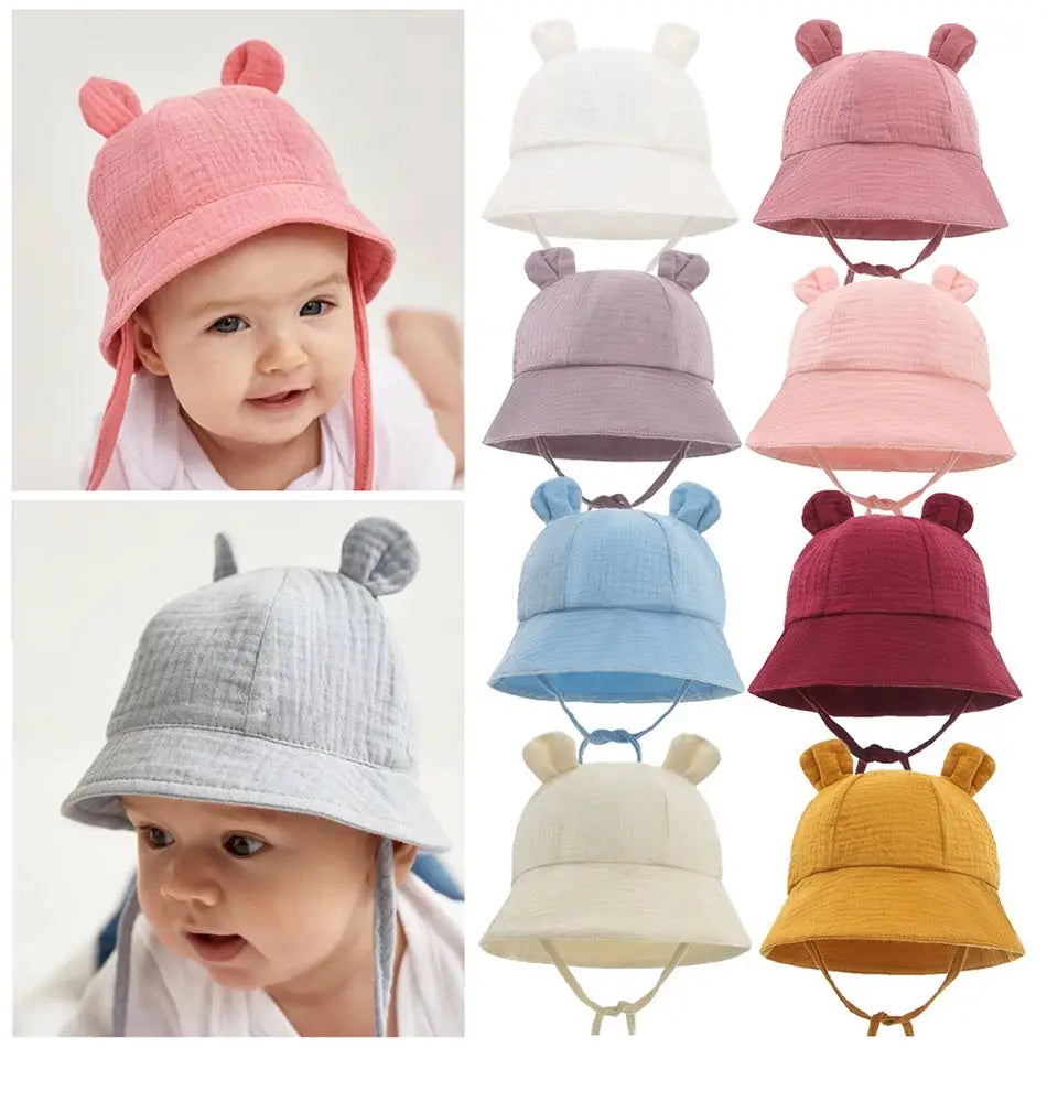 Newborn Boys Girls Bucket Hat Summer Kids Toddler Panama Cap 0 to 12 Months Soft Cotton Baby Sun Hat With Ears Cute Bunny