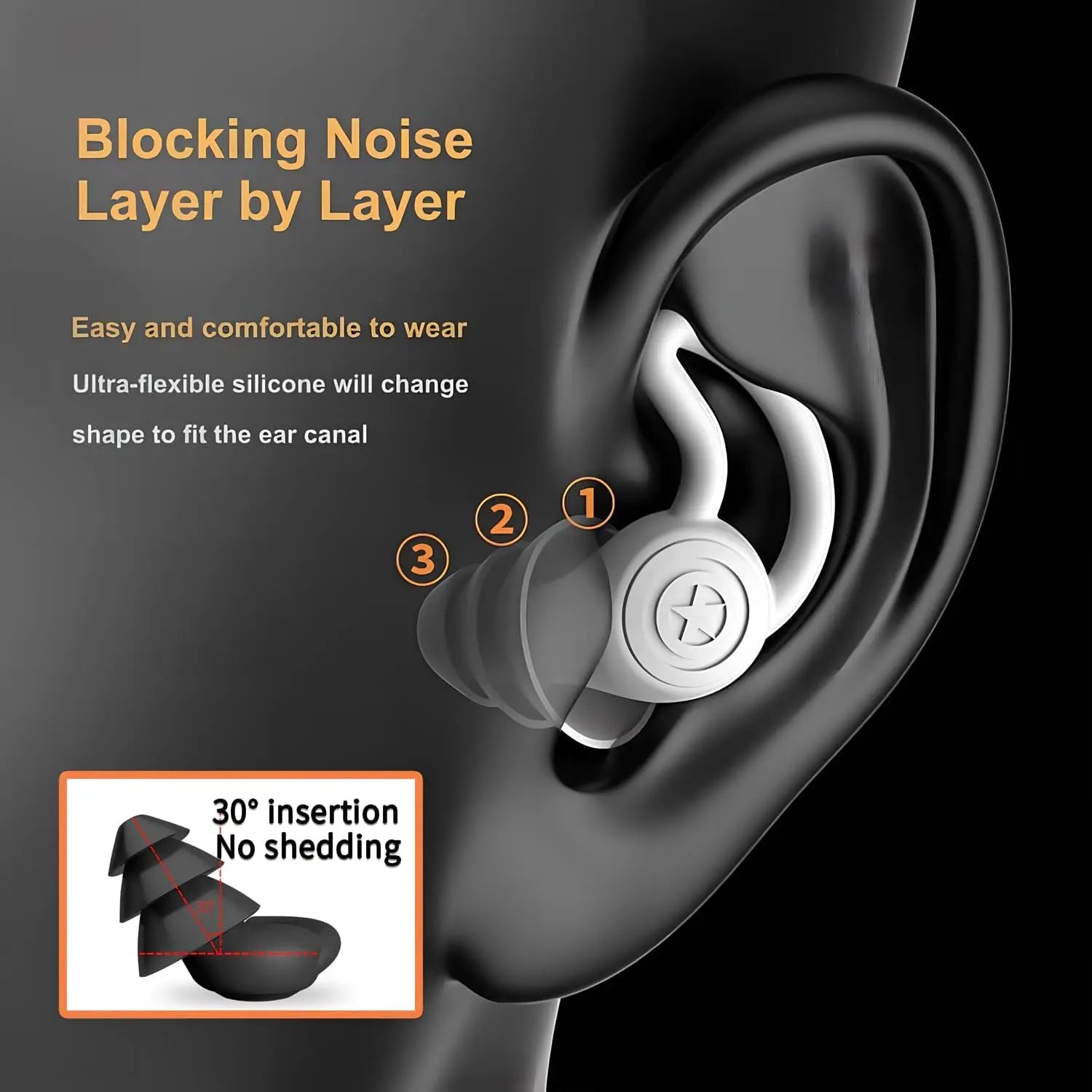3 Pairs Reusable Waterproof Silicone Ear Plugs, Ear Water Blocking Noise Reduction Earplugs for Swimming Diving Surfing Pool Beach Shower Travel, With Storage Box, 2 Black & 1 White
