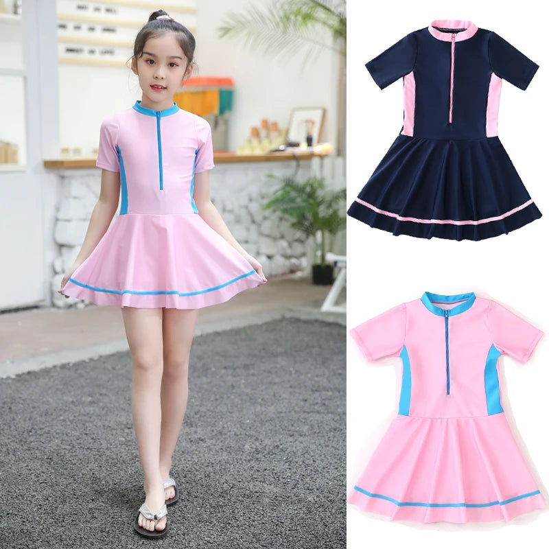 Swimming Suit Girls Zipper Swimmingsuit Girl Kids One Piece Swimsuit Flower Patchwork Swimming Suit For Girls