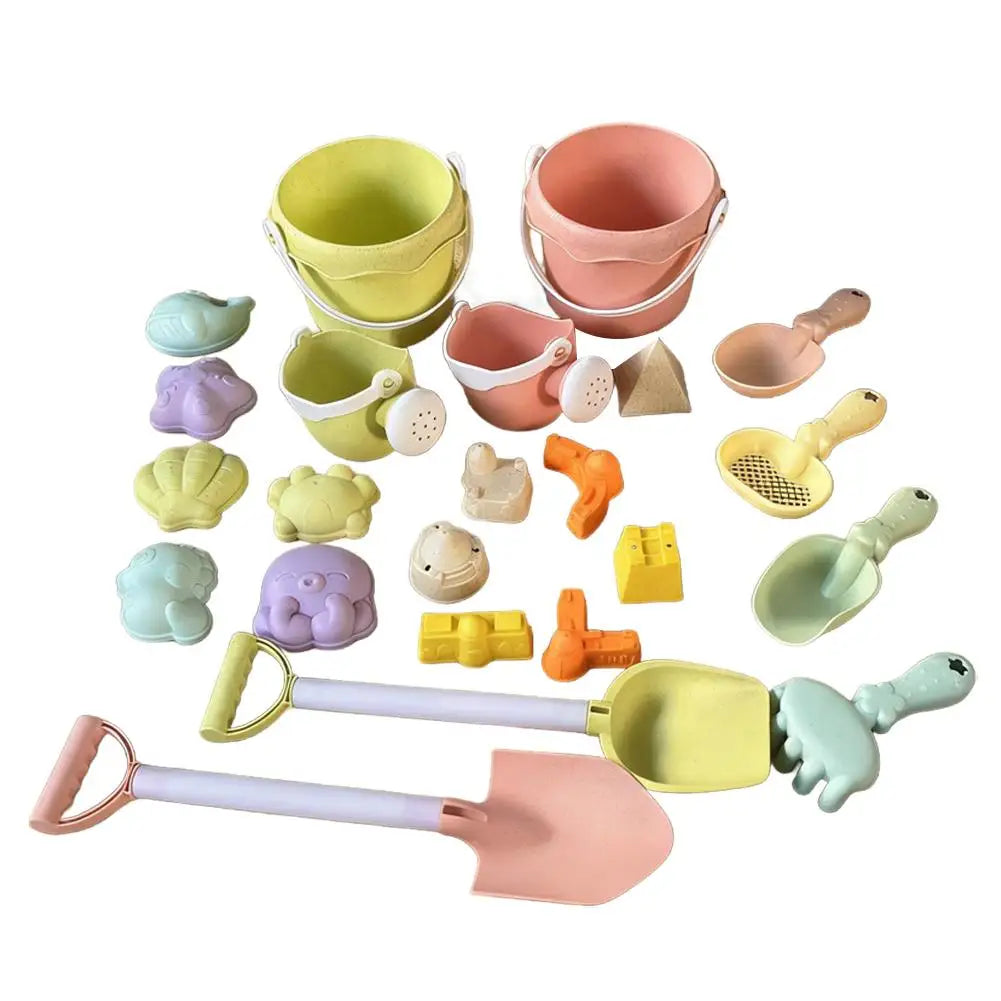 Wheat Straw Kids Beach Toy Set Summer Outdoor Sand Play Kit Eco-Friendly Portable Sand Bucket and Shovel Set Holiday Gifts