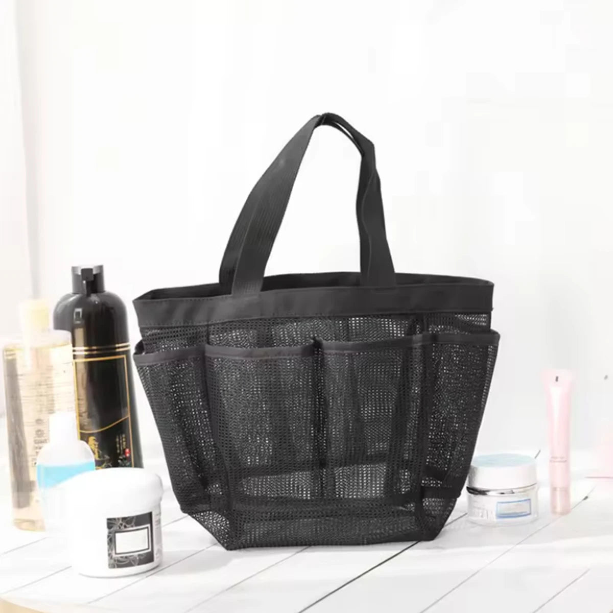 Portable Mesh Shower Caddy Tote Beach Bag Travel Storage Wash Bag Swimming Bath Bag Suitable for Outdoor Camping Quick Dry Tote