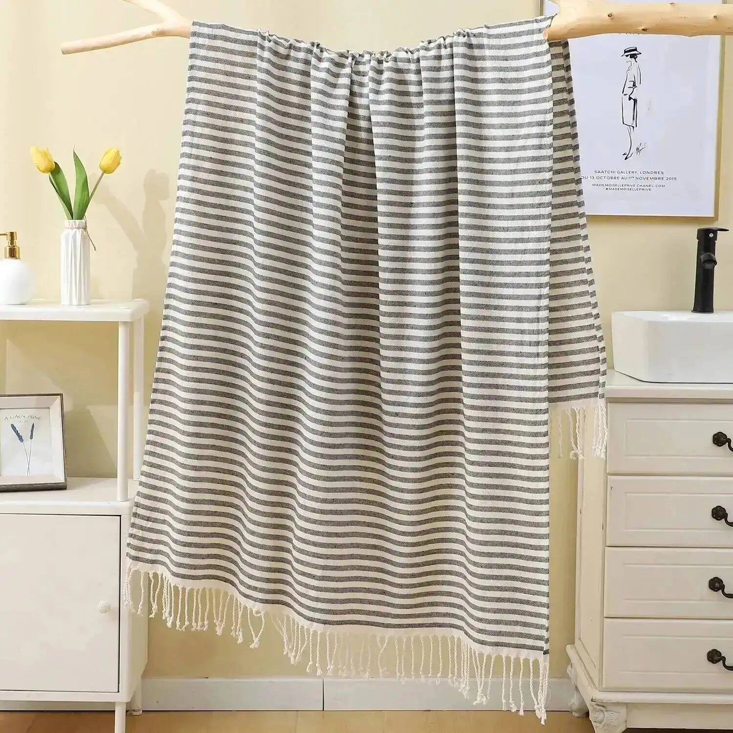 100x180CM Cotton Turkish Beach Towel Sauna Spa Gym Sports Fitness Fringed Bath Towel Shawl Scarf Sang Travel Blanket