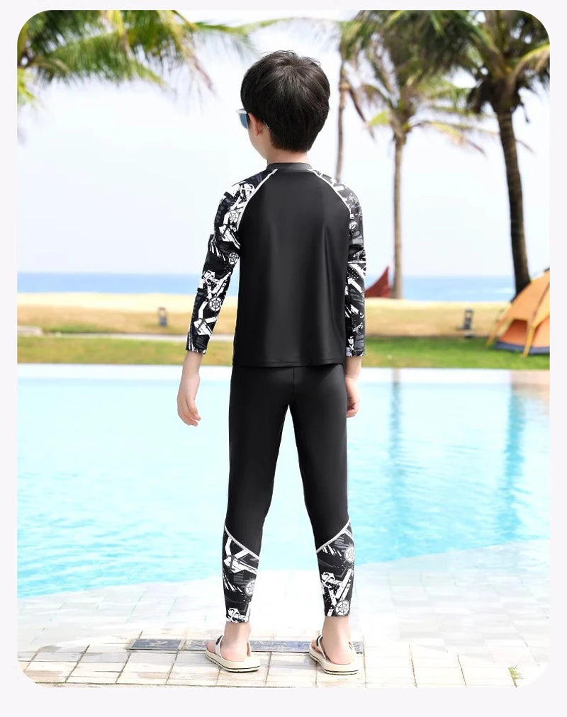 Full Body Boys Swimwear Sun Protection Kids Swimsuit Two Piece Children Long Sleeve Bathing Suit Summer Swimming Pool Clothes