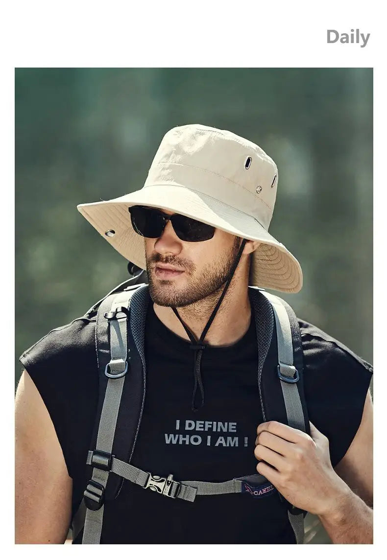 Summer Bucket Hat For Men Fisherman Cap Fishing Outdoor Sunshade Big Brim Sunscreen Riding Hiking Suncreen Sunhat