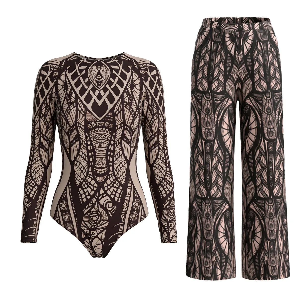 Women's Long Sleeve Swimwear Sunscreen One Piece Swimsuit High Elastic Thickened Mesh Loose Pants SPF35+ New Fitness Beachwear