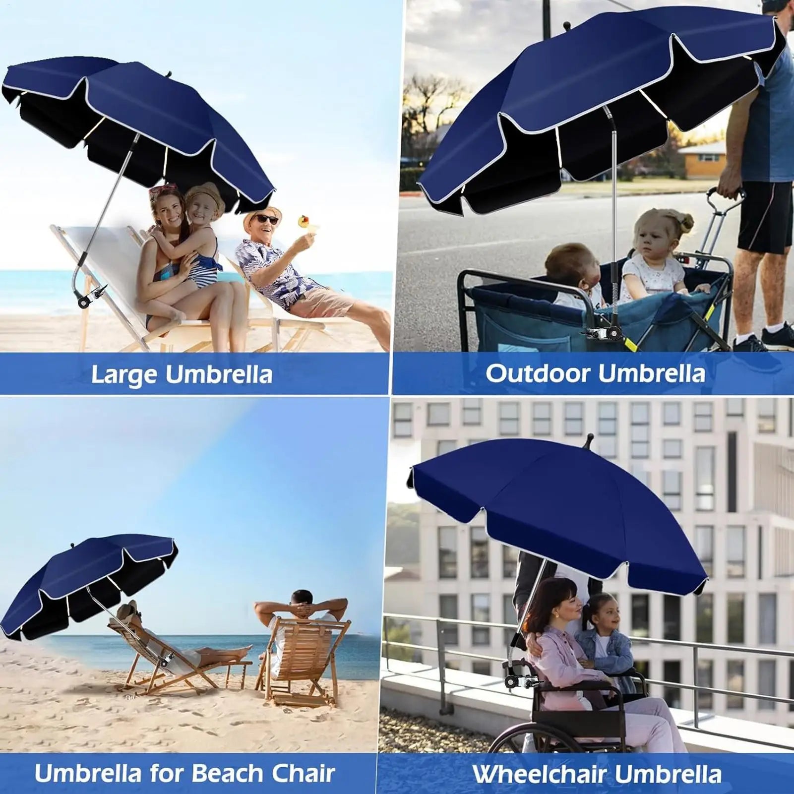 360 Adjustable Chair Umbrella With Clamp 23-inch Beach Chair Sunshade Camping and Fishing Umbrella Anti-Uv Beach Chair Parasol