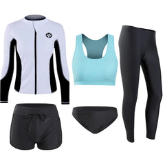 Long Sleeve Rash Guard Zip Swimsuit with Boyshort 3-5 Pieces Full Body Bathing Suit for Adult/Kids Sun UV Protection Wetsuit