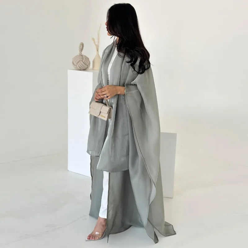 Elegant Arabic Satin Abaya Dress with Hijab Eid Muslim Women Modest Cardigan Islamic Vacation Outfit New in Turkey Kaftan Robe